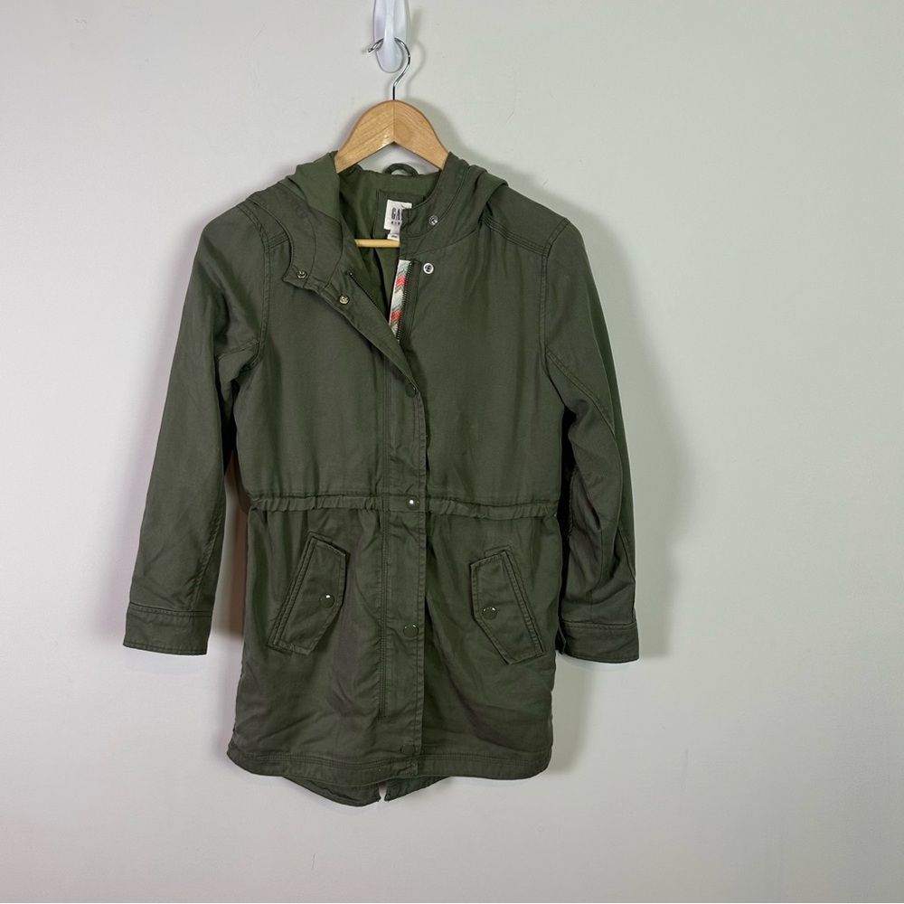 GAP Kids Girls Utility Army Green Jacket with Hoodie Size Large 10 to 11 Years